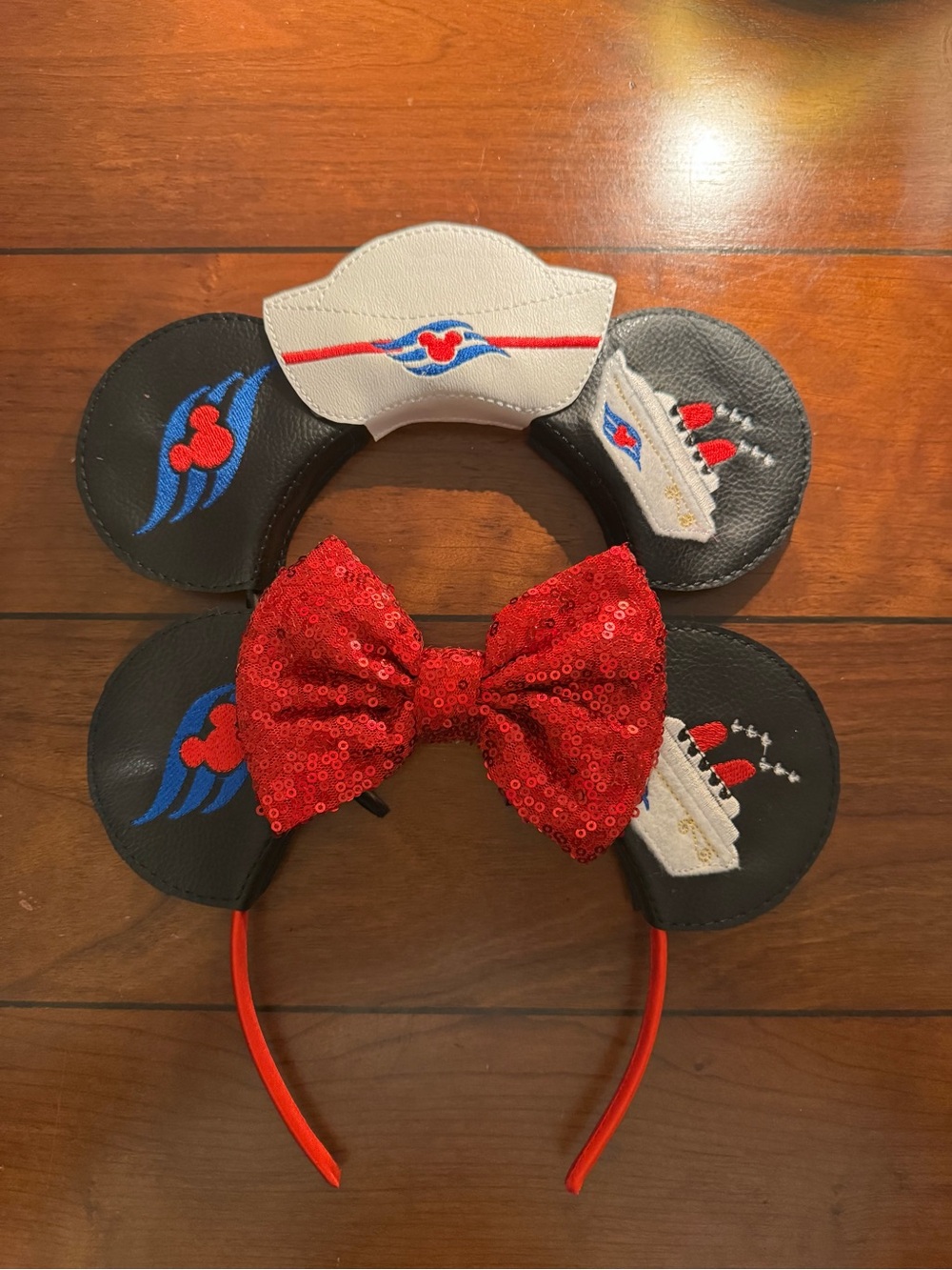 Disney Kids Red Sequin Bow Sailor Mouse Ear Headband Set